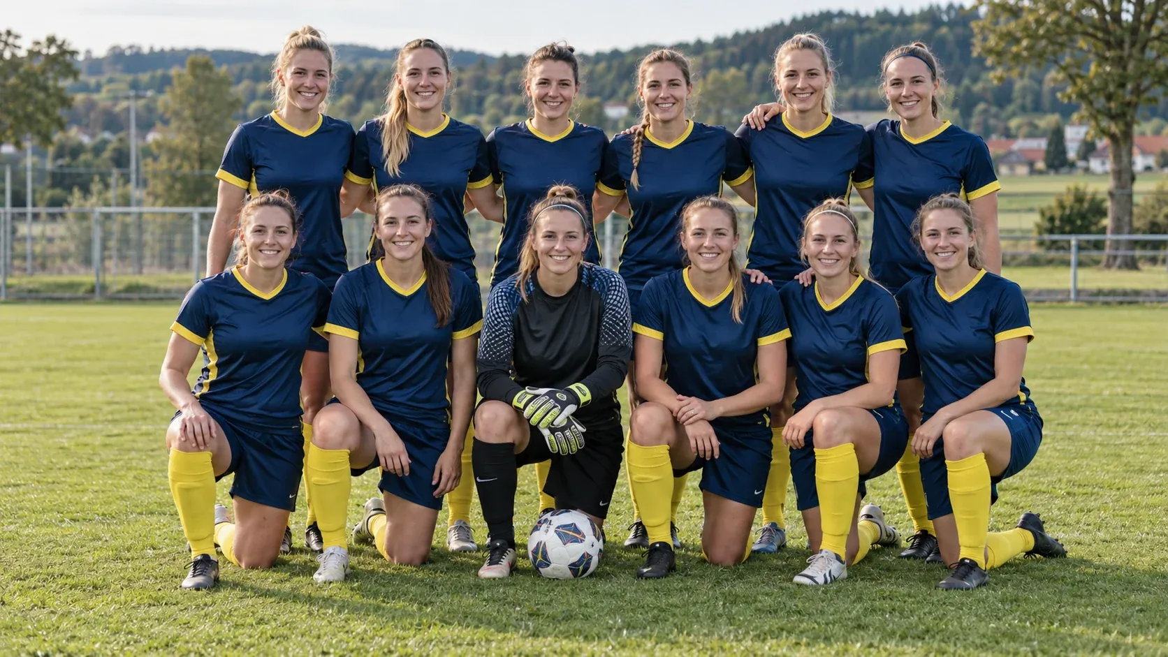 Equipo de fútbol femenino en el campo